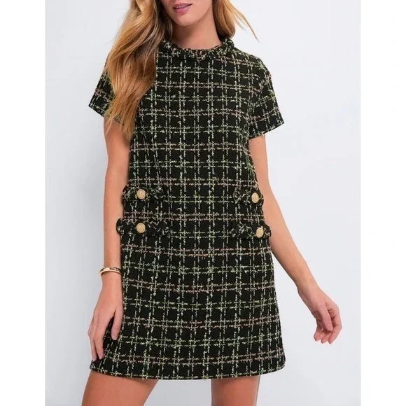 Tuckernuck Jackie Holly Tinsel Tweed Short Sleeve Dress Black Size Large Festive - Picture 1 of 9